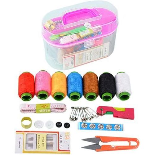 Complete DIY Sewing Kit with Storage Case - Portable Sewing Box Set with Multi-Color Thread Spools, Needles, Scissors, Measuring Tape, and Thimble - Essential Home Tailoring & Mending Kit