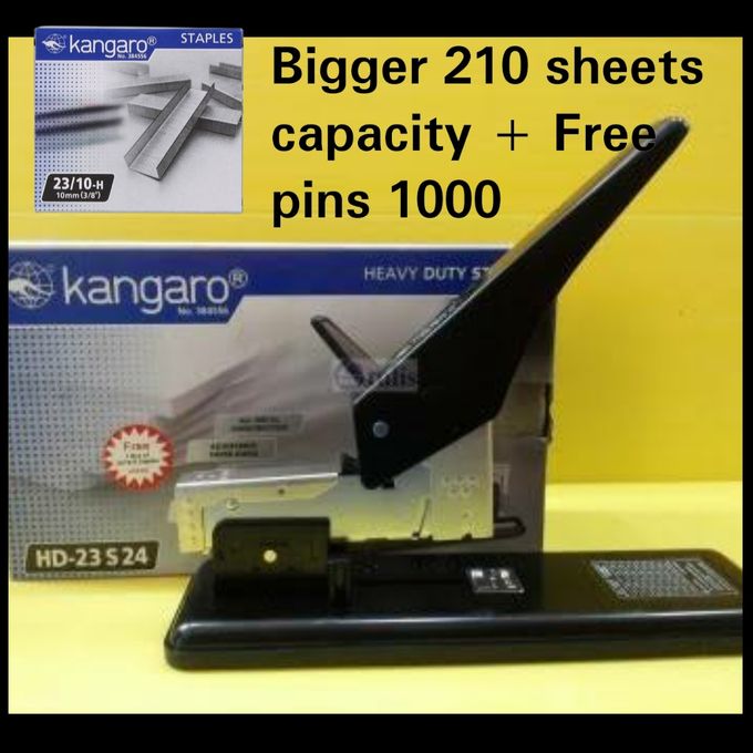 Kangaro Kangaro Heavy Duty Stapler HD-23S24, Metal, 210 Sheets Capacity, Black/Cream, Includes Free Pins