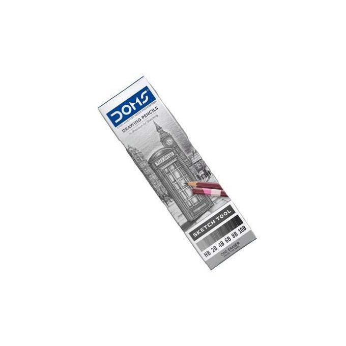 Doms Drawing Pencil Set of 6 (HB,2B,4B,6B,8B,10B) + 1 DF Eraser