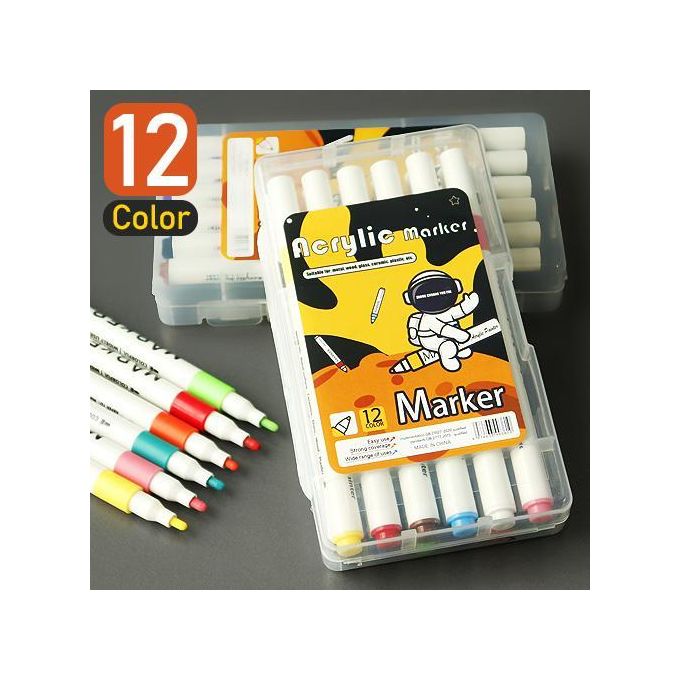 Gen Kids Acrylic Paint Marker Pens Set, 12 Colors Waterproof Art Markers for Rock Stone Ceramic Glass Wood DIY Crafts Drawing